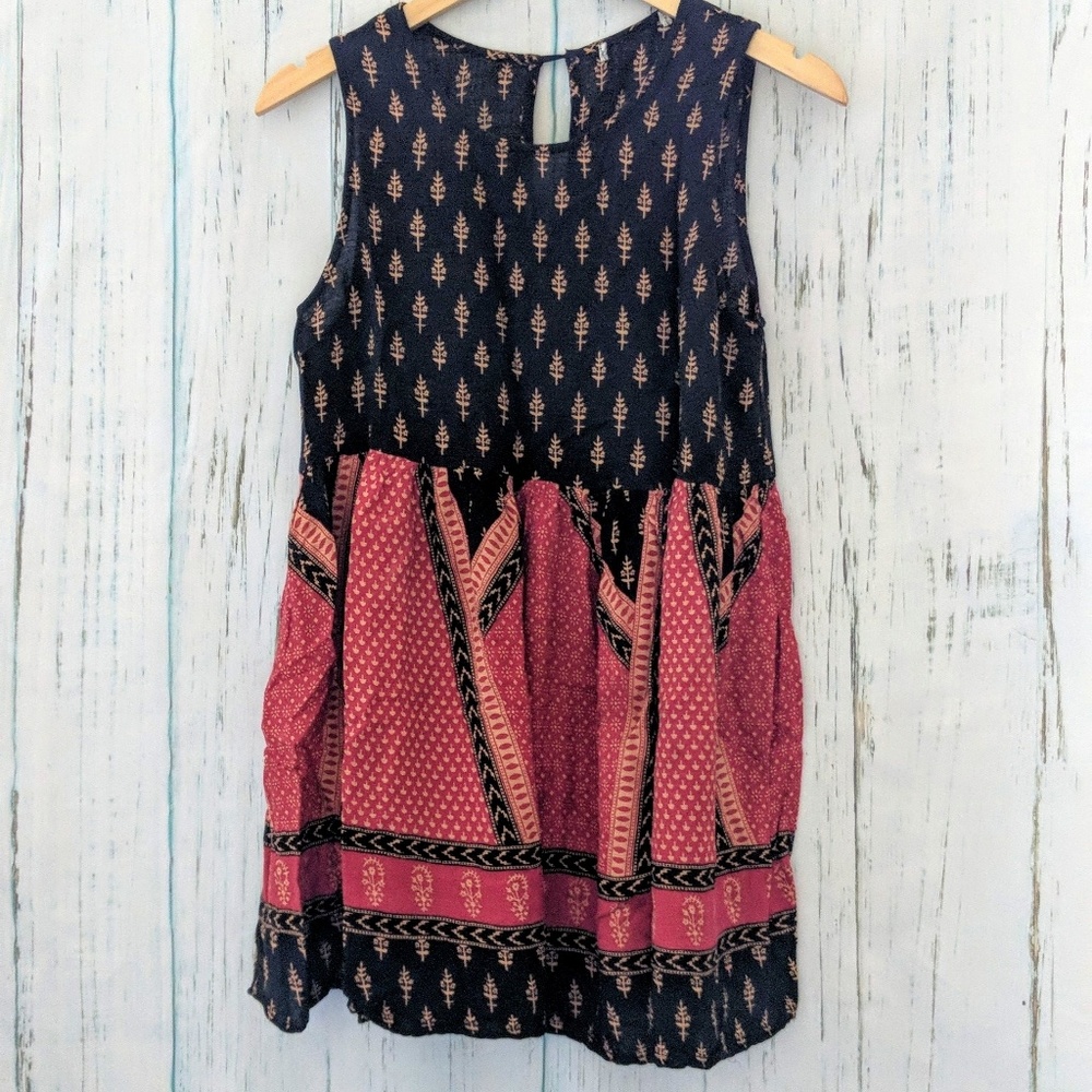 3/$20 Boho Print Keyhole Back A-Line Dress